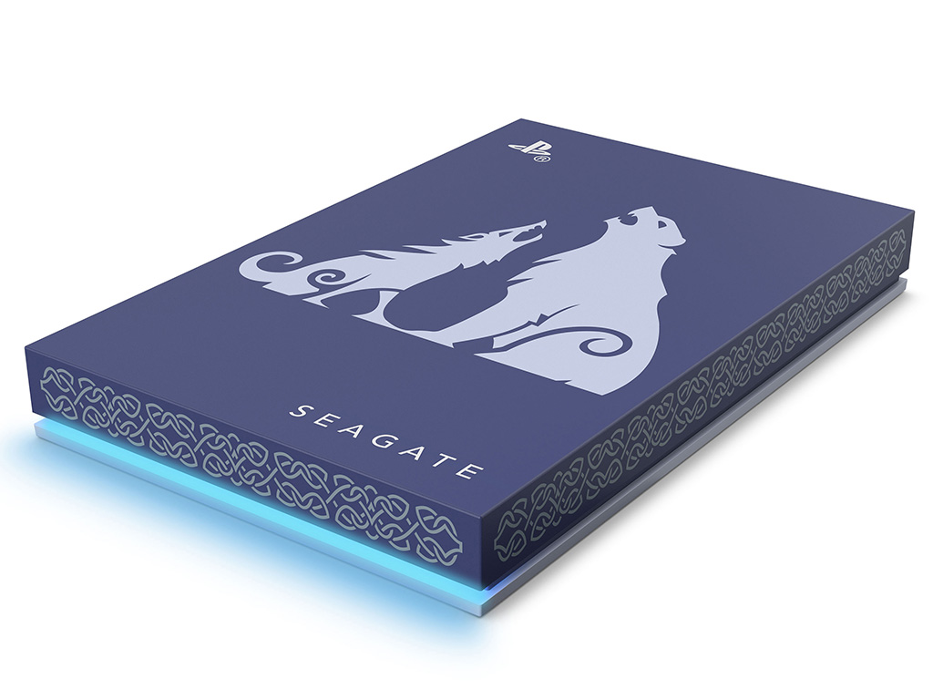 Externe Seagate Festplatte für die PS5 im God of War Ragnarök-Design