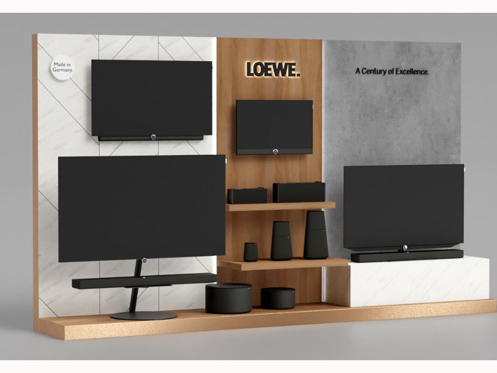 Loewe PoS-Konzepte für den Fachhandel mit Insel- und Wand-Präsentation