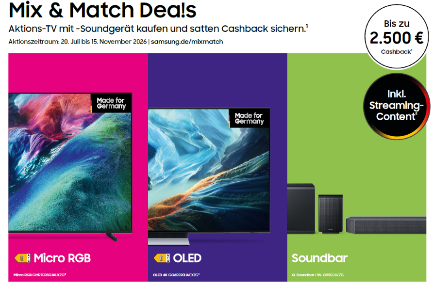 Bis zu 2.500 Euro sparen bei den Samsung Mix & Match Deals